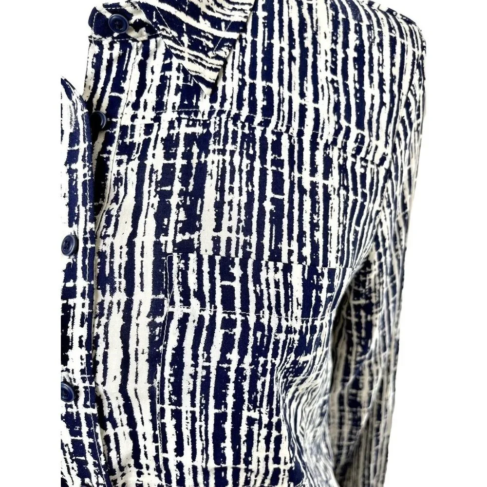 Anthropologie Holding‎ Horses Sammie  Long Sleeved Navy Blue Abstract Blouse Sz2 - Picture 3 of 6